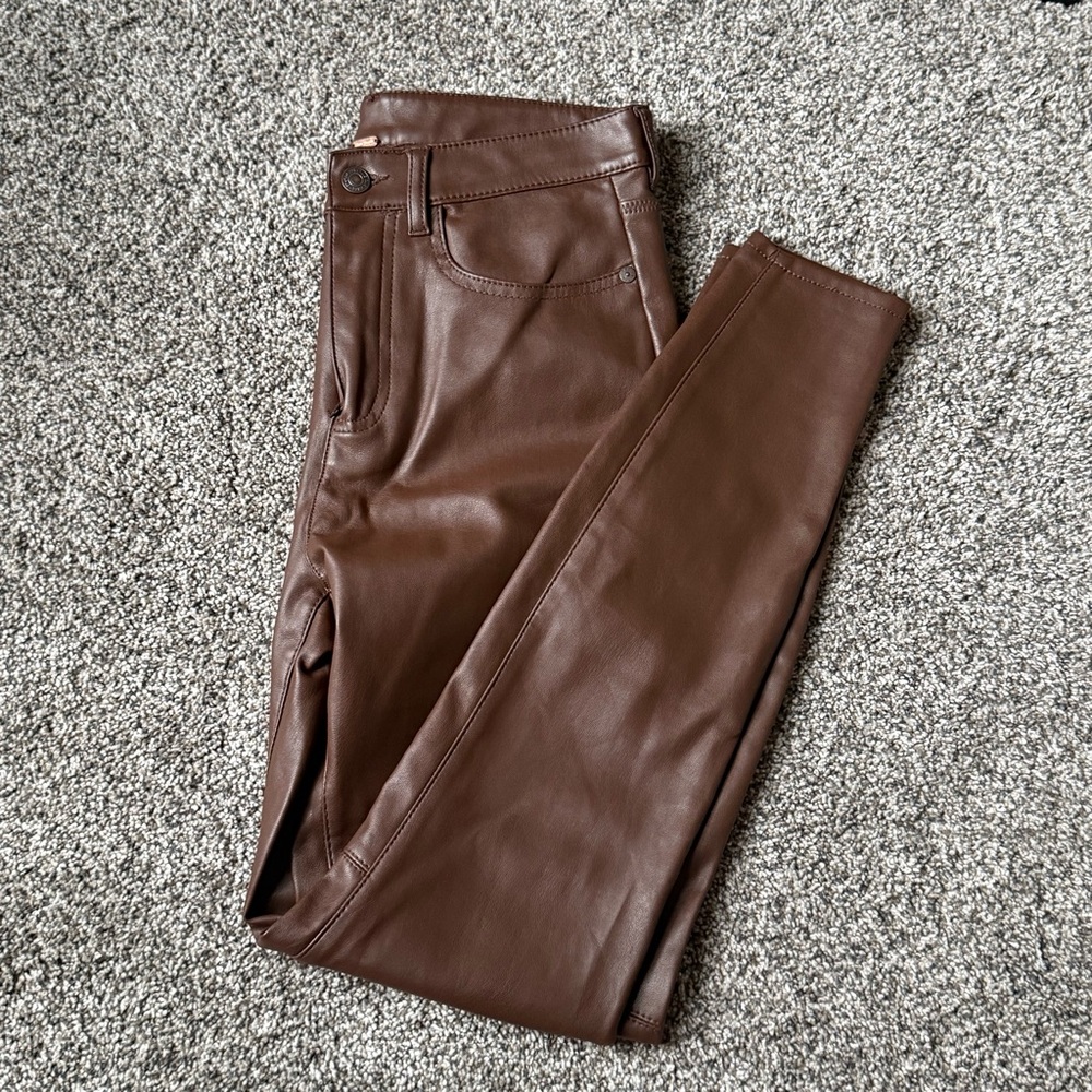 Free People Brown Faux Leather Skinny Pants